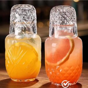 1 Set of Glass Pitcher And Cup, Bedside Water Carafe and Glass Set, Hot And Cold Resistant Drink Carafe And Water Cup Set, Glassware, Summer Drinkware, Home Kitchen Items, Birthday Gifts (Diamond) Clear
