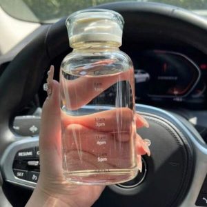 1pc Car Cup Glass Water Bottle With Large Capacity Scale, High-Temperature Resistance, Dual-Cover, Straw, Fruit Tea Cup, Outdoors Lovers Milk Cup, Available In 350ml/450ml/750ml, Transparent Color And Grey Clear