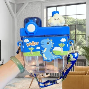 Square Water Bottle, High-Quality Plastic Water Cup With Straw, Suitable For Children And Students Blue