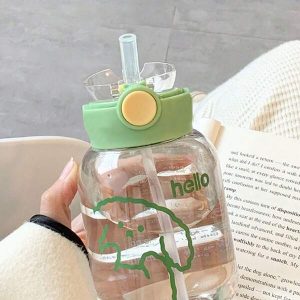 1pc600ml Summer Children's Water Cup Sippy Cup Students Carry Kindergarten School Water Bottle 1-3 Years Old Baby Drink Cup Green