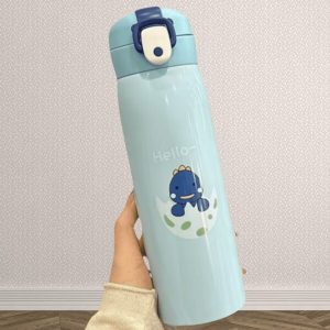 Stylish Leakproof Stainless Steel Vacuum Insulated Water Bottle, Dinosaur Graphic Design, Suitable For Schoolgirls & Boys, Portable Tumbler Baby Blue